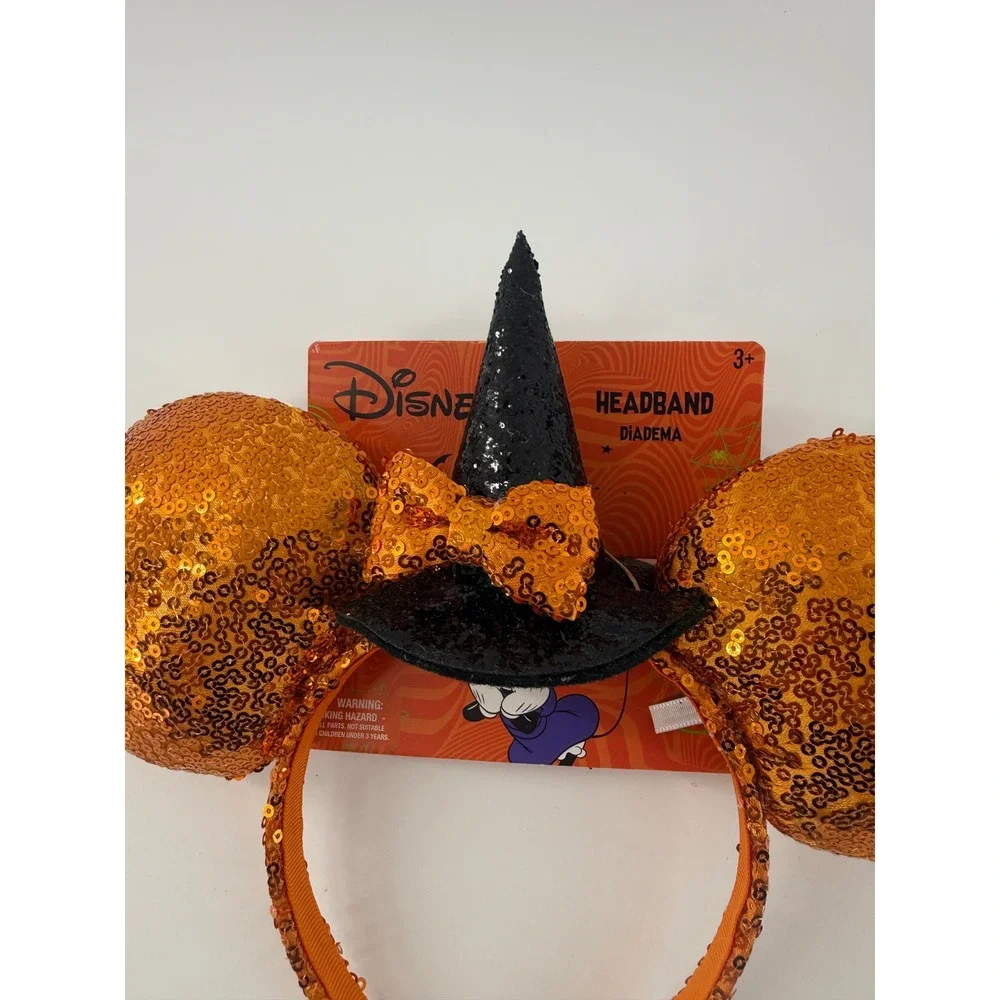 Disney Minnie Mouse Halloween Witch Hat Sequin Headband Orange Black MM2512